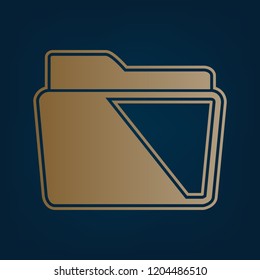 Folder sign illustration. Vector. Golden icon and border at dark cyan background.