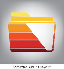 Folder sign illustration. Vector. Horizontally sliced icon with colors from sunny gradient in gray background.