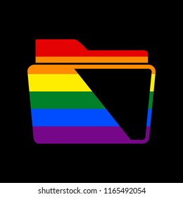 Folder sign illustration. Vector. Icon with colors of LGBT flag at black background.