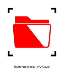 Folder sign illustration. Vector. Red icon inside black focus corners on white background. Isolated.