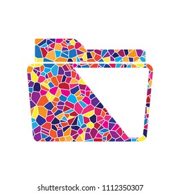 Folder sign illustration. Vector. Stained glass icon on white background. Colorful polygons. Isolated.