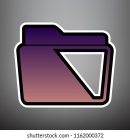 Folder sign illustration. Vector. Violet gradient icon with black and white linear edges at gray background.