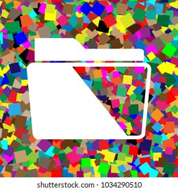 Folder sign illustration. Vector. White icon on colorful background with seamless pattern from squares.