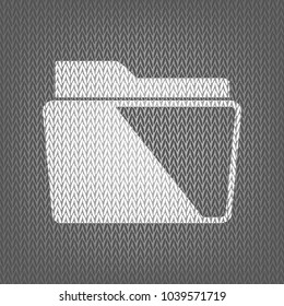 Folder sign illustration. Vector. White knitted icon on gray knitted background. Isolated.