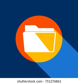 Folder sign illustration. Vector. White icon on tangelo circle with infinite shadow of light at cool black background. Selective yellow and bright navy blue are produced.