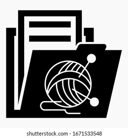 Folder and skein of wool icon. Accounting for wool, thread. Bookkeeping store. Accounts and invoices of the enterprise. Vector icon.