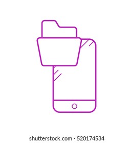 The folder in the smartphone. Files. Archive. Contour vector icons. Purple 