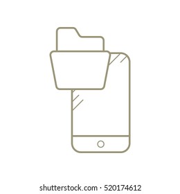 The folder in the smartphone. Files. Archive. Contour vector icons. Gold