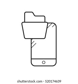 The folder in the smartphone. Files. Archive. Contour vector icons. Black