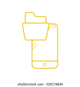 The folder in the smartphone. Files. Archive. Contour vector icons. Yellow