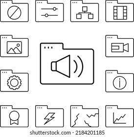 Icono de sonido de carpeta en una colección con otros elementos