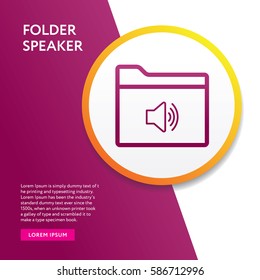 Folder and Speaker Icon. Info Board Graphic Vector Isolated. Outline Style Design