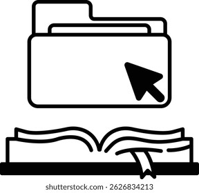 A folder with a spine is opened to a page with a bookmark