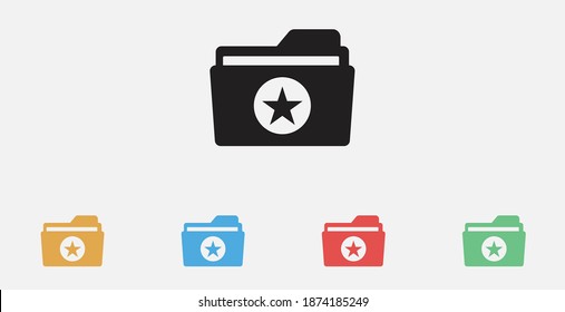 Carpeta con icono de estrella. Carpeta, mejor, favorito, símbolo de clasificación. Icono de ilustración del vector. Icono relleno. Conjunto de coloridos iconos de diseño plano