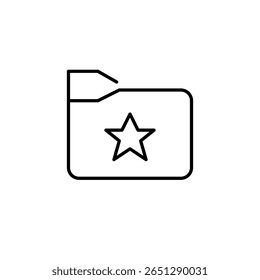 Ordner mit Sternzeichen darauf. Hinzufügen von Dokumenten zum Favoriten. Empfohlene Projekte, Zugang auf höchster Ebene. Pixel perfekt, bearbeitbares Strichvektorsymbol
