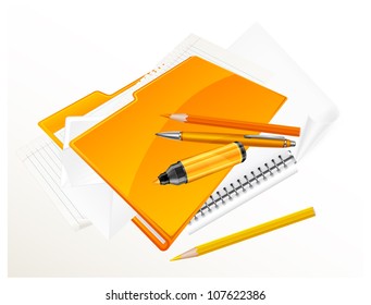 Folder and stationery on white background vector illustration