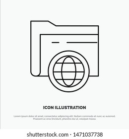 Folder, Storage, Fie, Globe Vector Line Icon. Vector Icon Template background