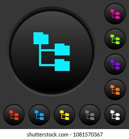 Folder structure dark push buttons with vivid color icons on dark grey background