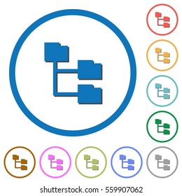 Folder structure flat color vector icons with shadows in round outlines on white background