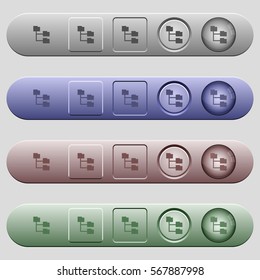 Folder structure icons on rounded horizontal menu bars in different colors and button styles