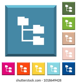 Folder structure white icons on edged square buttons in various trendy colors