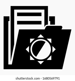 Folder and sun icon. Meteorological data accounting. Sunrise and sunset. Weather station archive. Vector icon.