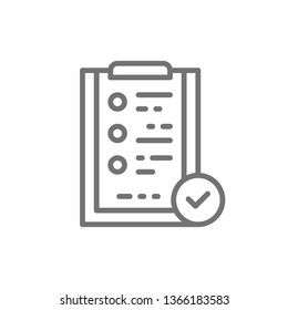 Folder tablet with check mark sign, quality control, verification line icon.