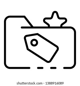 Folder with tag and star icon. Outline folder with tag and star vector icon for web design isolated on white background