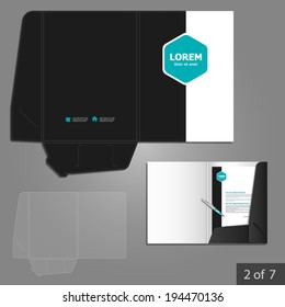 Folder Template Design For Company With Blue Square Elements. Element Of Stationery.