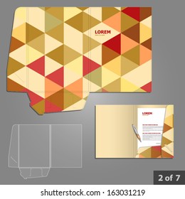 Folder template design for company with brown and red triangles. Element of stationery.