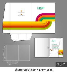 Folder template design for company with color geometric lines. Element of stationery.