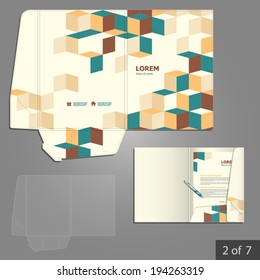 Folder template design for company with cubes and square elements. Element of stationery.