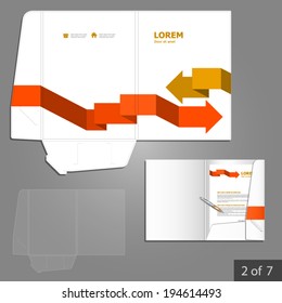 Folder template design for company with red and yellow arrows. Element of stationery.