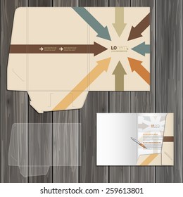 Folder template design for corporate identity with color arrows. Stationery set