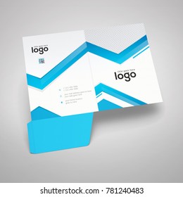 folder template design for corporate identity with blue shapes. Stationery set