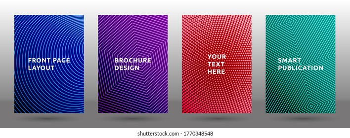 Folder templates vector collection. Modern halftone pattern covers. Front pages with halftone texture geometric design. Gradient business cover page layouts. Dynamic backgrounds.