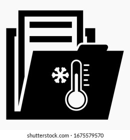 Folder and thermometer icon. Weather station. Technical documentation on temperature. Archive of weather values. Vector icon