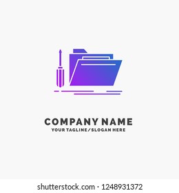 folder, tool, repair, resource, service Purple Business Logo Template. Place for Tagline.