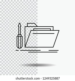 folder, tool, repair, resource, service Line Icon on Transparent Background. Black Icon Vector Illustration