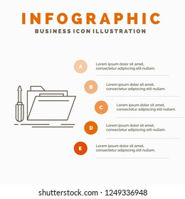 folder, tool, repair, resource, service Infographics Template for Website and Presentation. Line Gray icon with Orange infographic style vector illustration