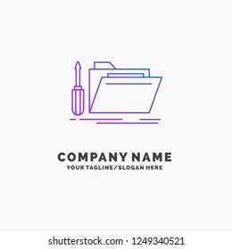 folder, tool, repair, resource, service Purple Business Logo Template. Place for Tagline
