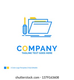folder, tool, repair, resource, service Blue Yellow Business Logo template. Creative Design Template Place for Tagline.