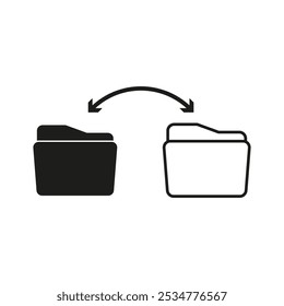 Folder transfer icon. File swap symbol. Document movement. Arrows interaction.