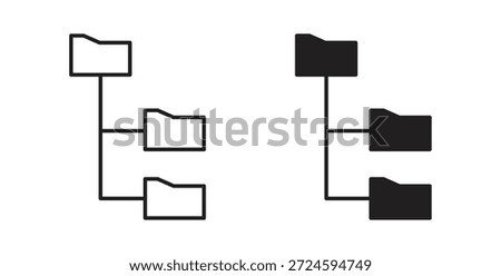 Folder tree icon with line and silhouette versions.