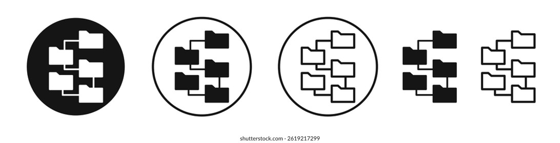 Iconos del árbol de carpetas en negro sólido y estilo de línea de trazo
