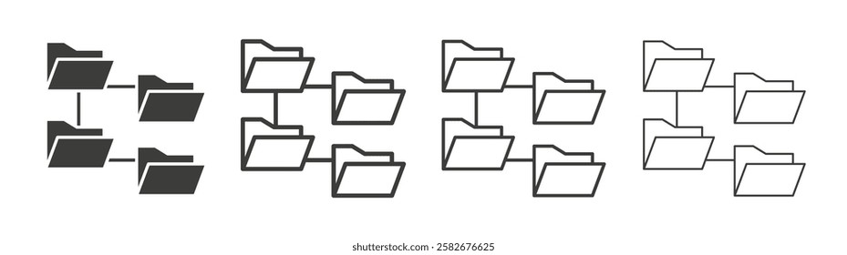Folder tree icons set vectors graphic designs