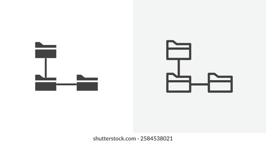 Folder tree icons vectors illustrations in black fill and liner versions