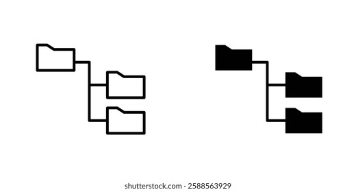 Folder tree vectors icons set in filled and strokes on white background