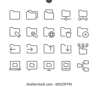 Pixel de interfaz de usuario Perfecto Vector bien diseñado Iconos de línea delgada 48x48 Preparado para 24x24 Grid para gráficos Web y aplicaciones con trazos editables. Pictograma mínimo simple Parte 1-4