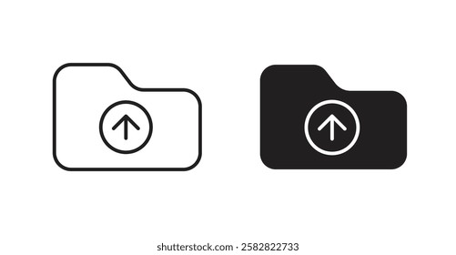 Folder upload filled and outlined icons vectors on white background